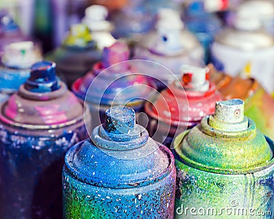 Used cans of spray paint Stock Photo