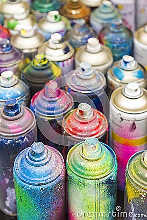 Used cans of spray paint Stock Photo