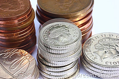 Used UK Coins Stock Photo