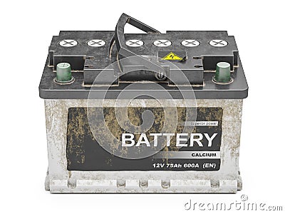 Used dirty car battery isolated on white background 3d Stock Photo