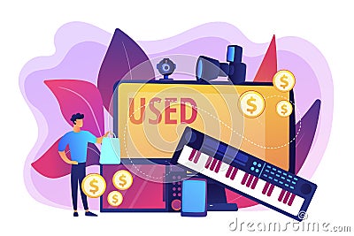Used electronics trading concept vector illustration. Vector Illustration