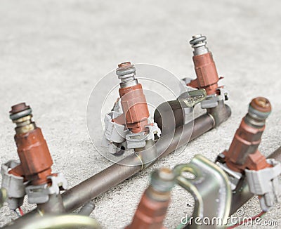 Used fuel injectors Stock Photo