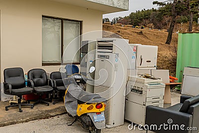 Used furniture and appliances outside Editorial Stock Photo