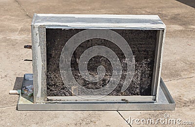 Used Indoor Air Conditioner Evaporator Coil In Flow: Stock Photo