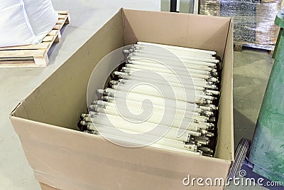 Used linear fluorescent lamps prepared for recycling Editorial Stock Photo