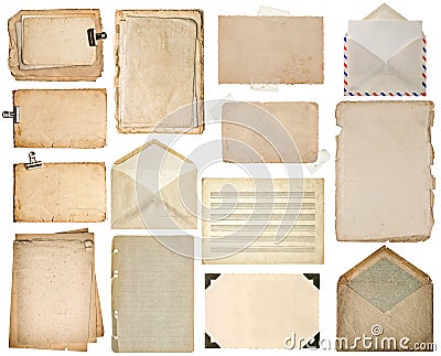 Used paper sheets. Old book pages, cardboards, music notes Stock Photo