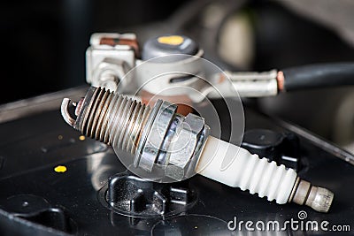 Used spark plugs Stock Photo