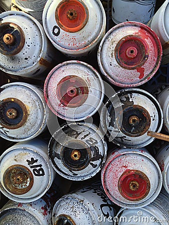 Used spray paint cans Stock Photo
