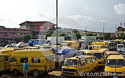 Used Taxi vehicles for sale at the market in Oshodi Editorial Stock Photo