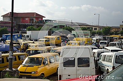 Used Taxi vehicles for sale at the market in Oshodi Editorial Stock Photo