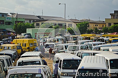 Used Taxi vehicles for sale at the market in Oshodi Editorial Stock Photo