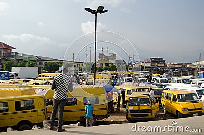 Used Taxi vehicles for sale at the market in Oshodi Editorial Stock Photo