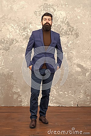Used to look perfect. Man handsome bearded businessman wear luxury formal suit. Menswear and fashion concept. Guy brutal Stock Photo