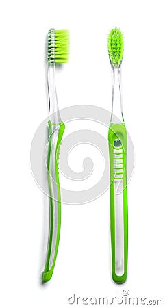 Used toothbrush from the top and from the side Stock Photo