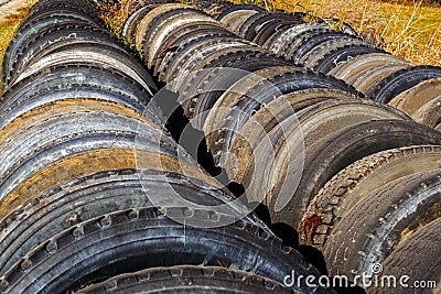 Used truck tyres Stock Photo