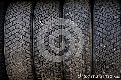 used winter tires pattern texture Stock Photo