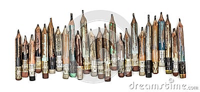 Used Worn wooden pencil with eraser Stock Photo