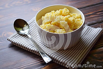 Useful cornmeal porridge. Stock Photo