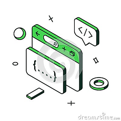 Useful customer service application web development browser monitor 3d icon isometric vector Vector Illustration
