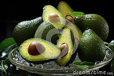 Useful fruits fresh avocados on the white Stock Photo