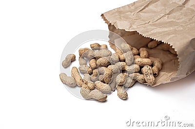 Useful peanut, close-up, isolated on white background. Protein source. Healthy food Stock Photo