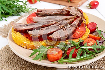 Useful sandwiches: goose breast on pumpkin bread Stock Photo