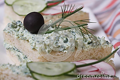 Useful sandwiches with soft cheese and herbs macro Stock Photo