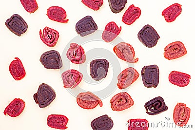 Useful sweets pieces of fruit pastilles lie on a light background Stock Photo