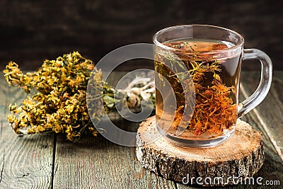 Useful tea with dried St. John's wort Stock Photo