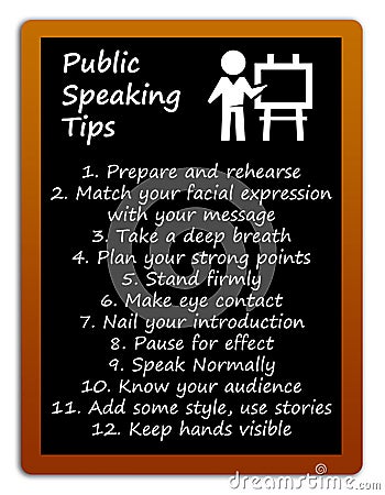 Public speaking tips blackboard Stock Photo