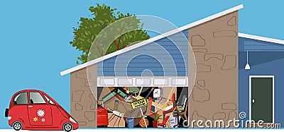 Useless garage filled with clutter Vector Illustration