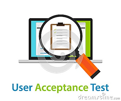 User acceptance test UAT software quality assurance approval process coding review Vector Illustration