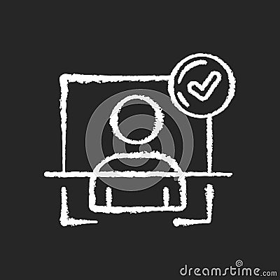 User authentication chalk white icon on black background Vector Illustration