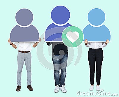 User avatars with a heart icon Stock Photo