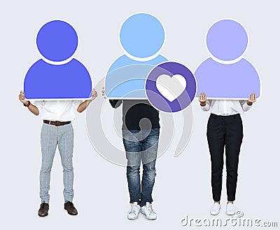 User avatars with a heart icon Stock Photo