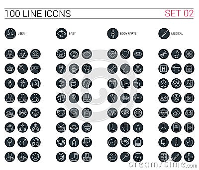 User,baby,body parts,medical line icons set Vector Illustration