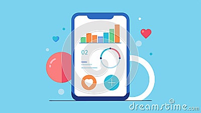 User Dashboard A smartphone screen displaying a health dashboard that syncs with the smart ring showing vital signs and Vector Illustration