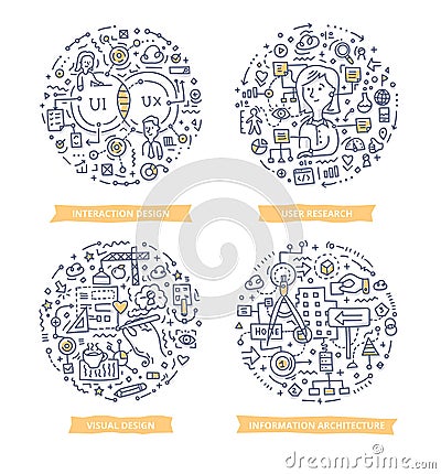 User Experience Doodle Illustrations Vector Illustration