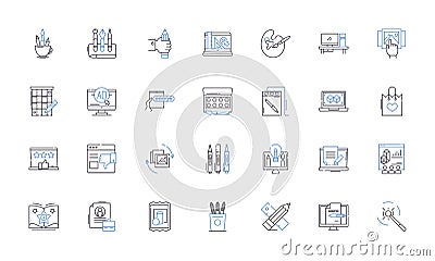 User experience line icons collection. Intuitive, Seamless, Optimal, Engaging, Responsive, Humanized, Satisfying vector Vector Illustration