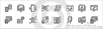 User experience line icons. linear set. quality vector line set such as responsive, usability, global, checklist, warning, Vector Illustration