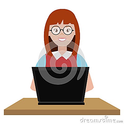user female with computer laptop Cartoon Illustration