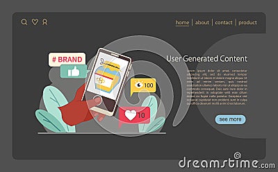 User Generated Content concept. Showcasing brand engagement through social media interactions Vector Illustration