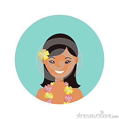 User icon of hawaiian young woman in flat style Vector Illustration