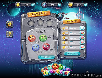 user interface for computer games and web design with buttons, prizes, levels and other elements. Set 1. Vector Illustration