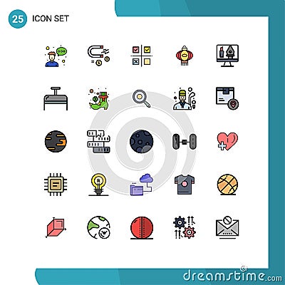 25 User Interface Filled line Flat Color Pack of modern Signs and Symbols of tools, china, business, light, production Vector Illustration