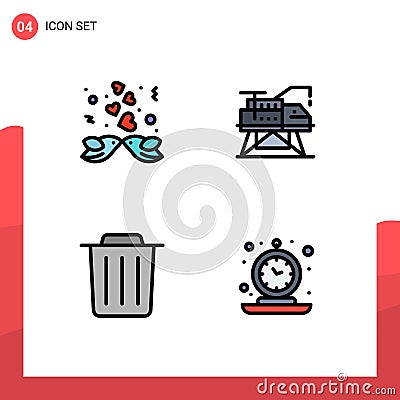 4 User Interface Filledline Flat Color Pack of modern Signs and Symbols of birds, recycle, love, laboratory, alarm Vector Illustration