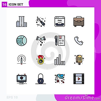 16 User Interface Flat Color Filled Line Pack of modern Signs and Symbols of bag, gateway, tools, digital, faq Vector Illustration