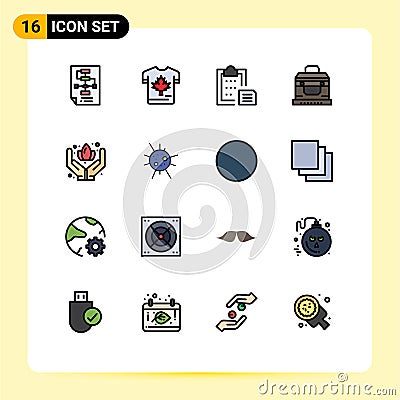 16 User Interface Flat Color Filled Line Pack of modern Signs and Symbols of chest, bandit, leaf, paste, interface Vector Illustration