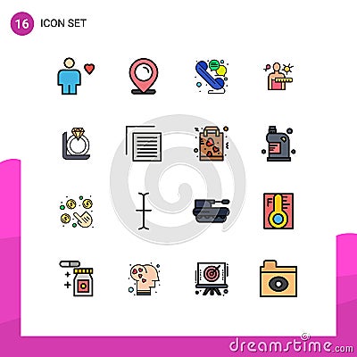 16 User Interface Flat Color Filled Line Pack of modern Signs and Symbols of ring, health check, shopping, disease, telephone Vector Illustration