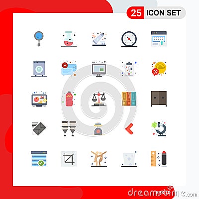 25 User Interface Flat Color Pack of modern Signs and Symbols of announcement, office, dentifrice, gauge, business Vector Illustration